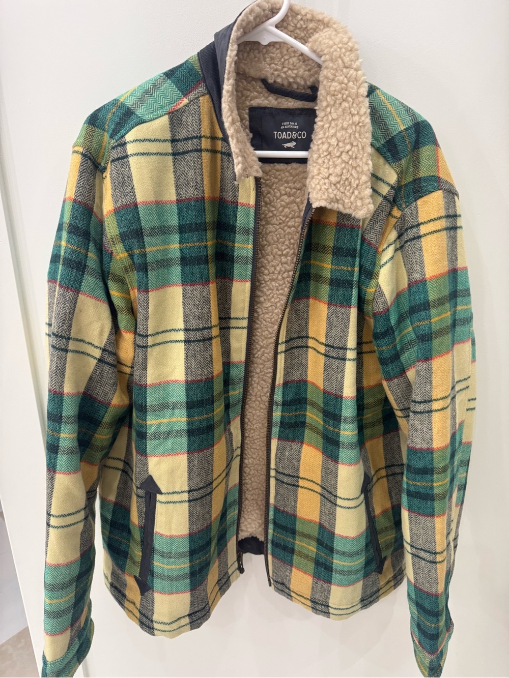 Toad&Co Green and Yellow Plaid Sherpa-Lined Shirt Jacket